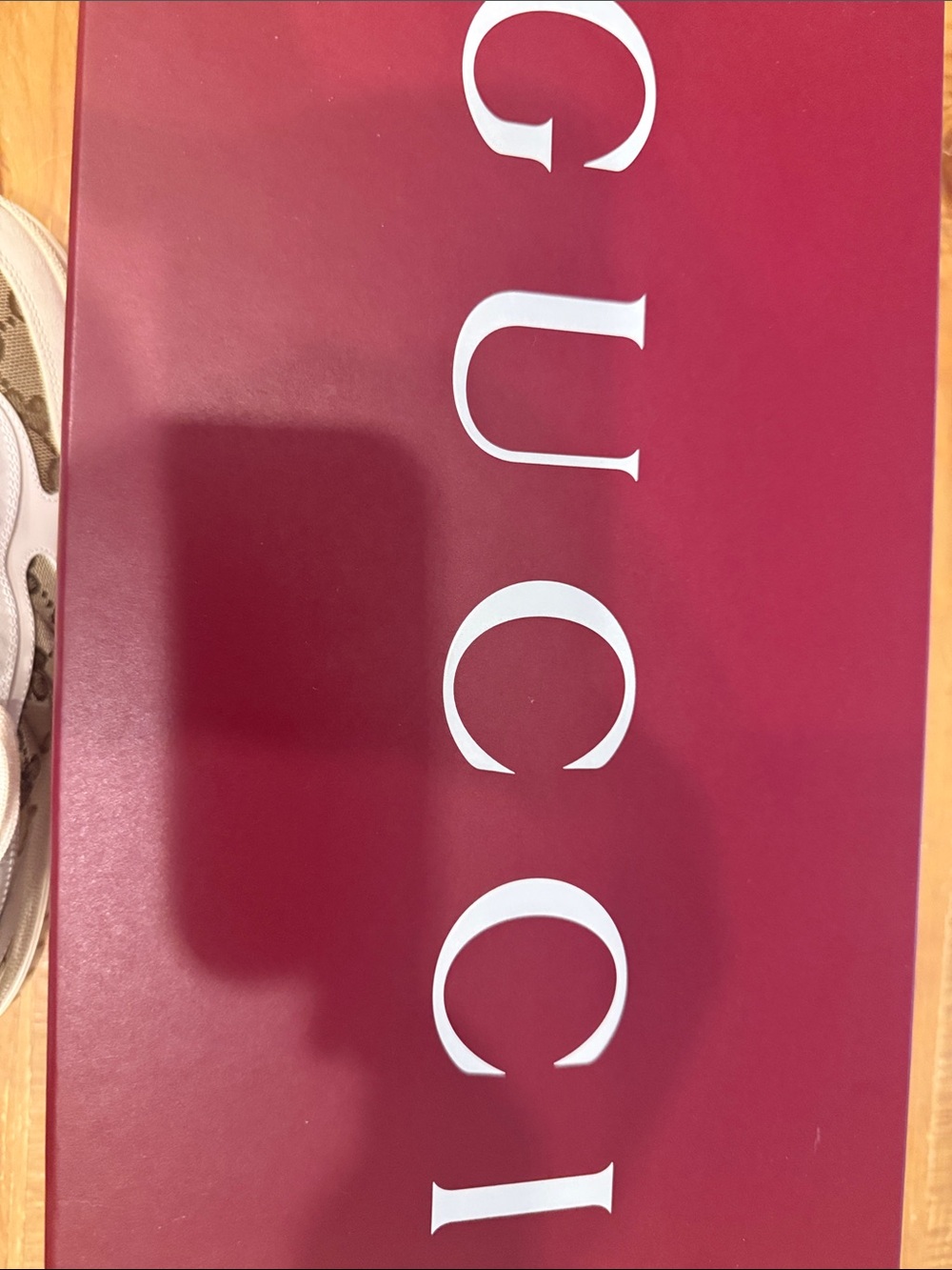 Gucci White Leather & Brown GG Canvas Sneakers with Red-Green Web - Picture 2 of 8